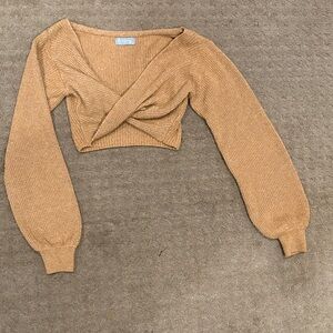 2 Wrap crop tops-sweater & l/s brown top & NWT black/white sweater-S